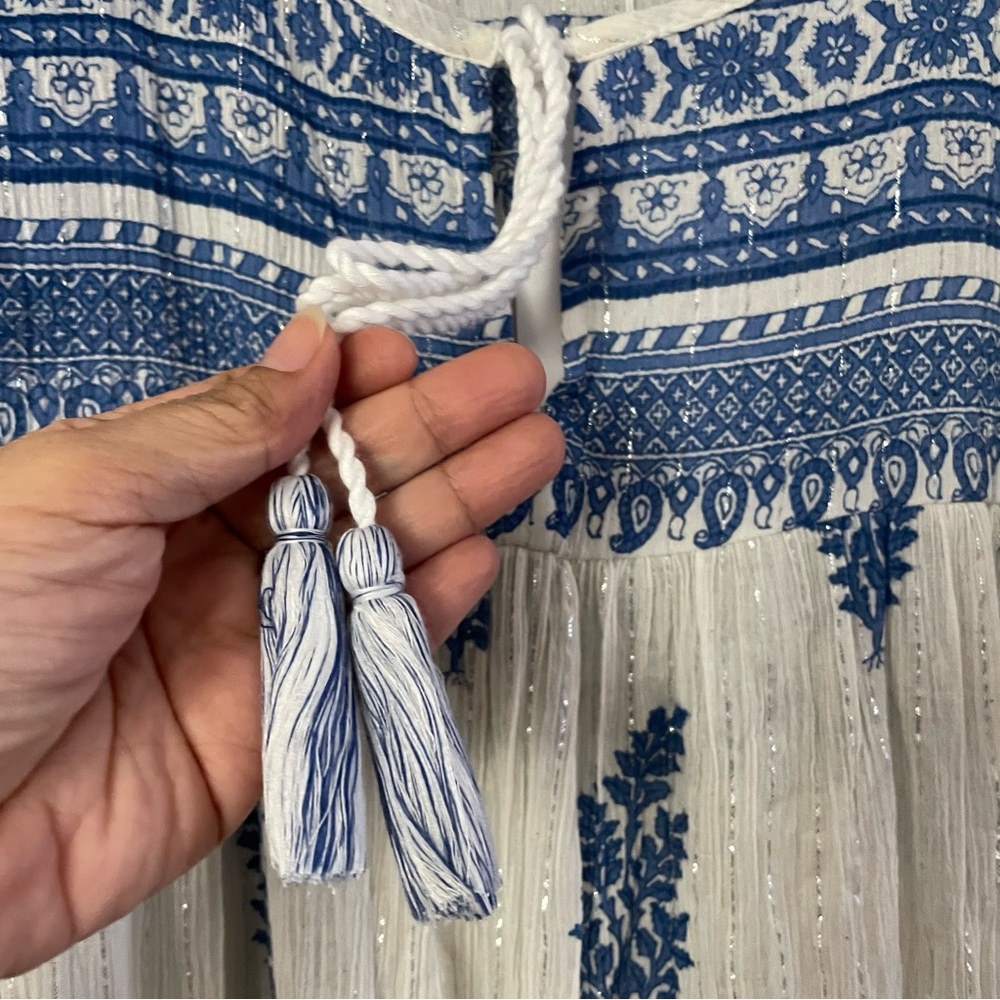 Daughters of India Mishka Dress Boho Feminine Romantic Ethical Blue White S B41 - Picture 10 of 14